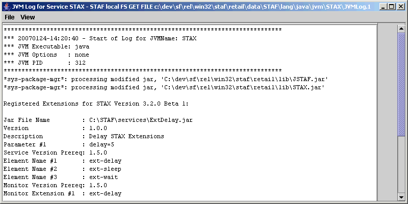 Display STAX JVM Log