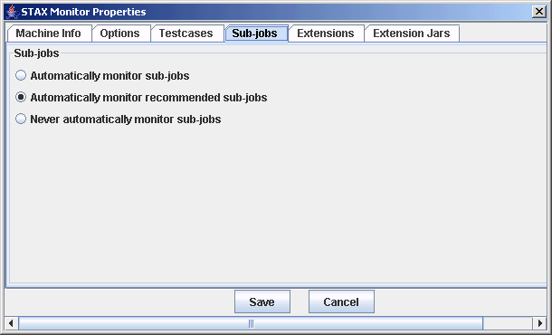 STAX Monitor Properties window - Sub-jobs