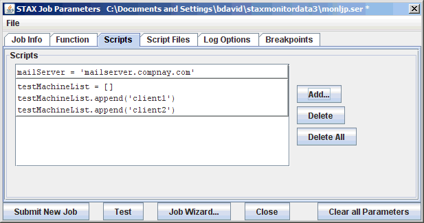 Start Job Parameters - Scripts tab