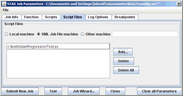 Start Job Parameters - Script Files tab