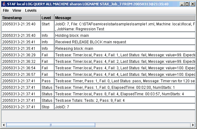 STAX Job Log